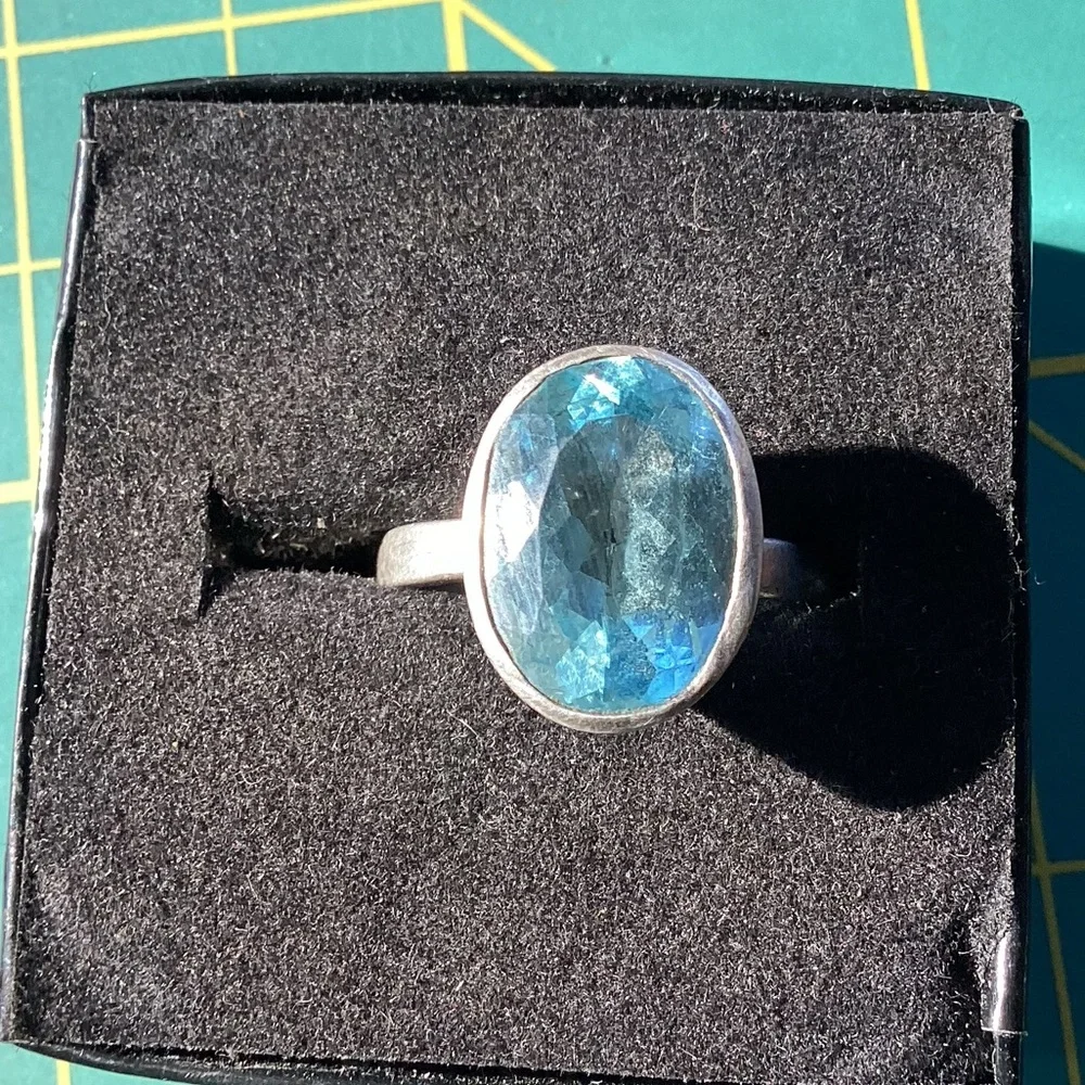 Blue Topaz Faceted Sterling Silver Ring Sz 9 Bohemian Crystals Gems Hippie Gifts